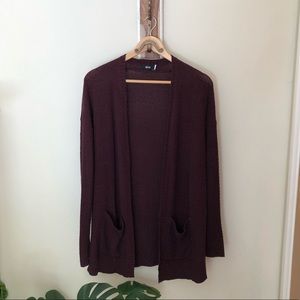 Urban Outfitters Maroon Open-Front Knit Cardigan